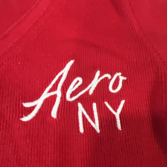 Aeropostale Red V-Neck Basic Tee Womens XS Long Sleeve Logo Ribbed - Picture 4 of 7